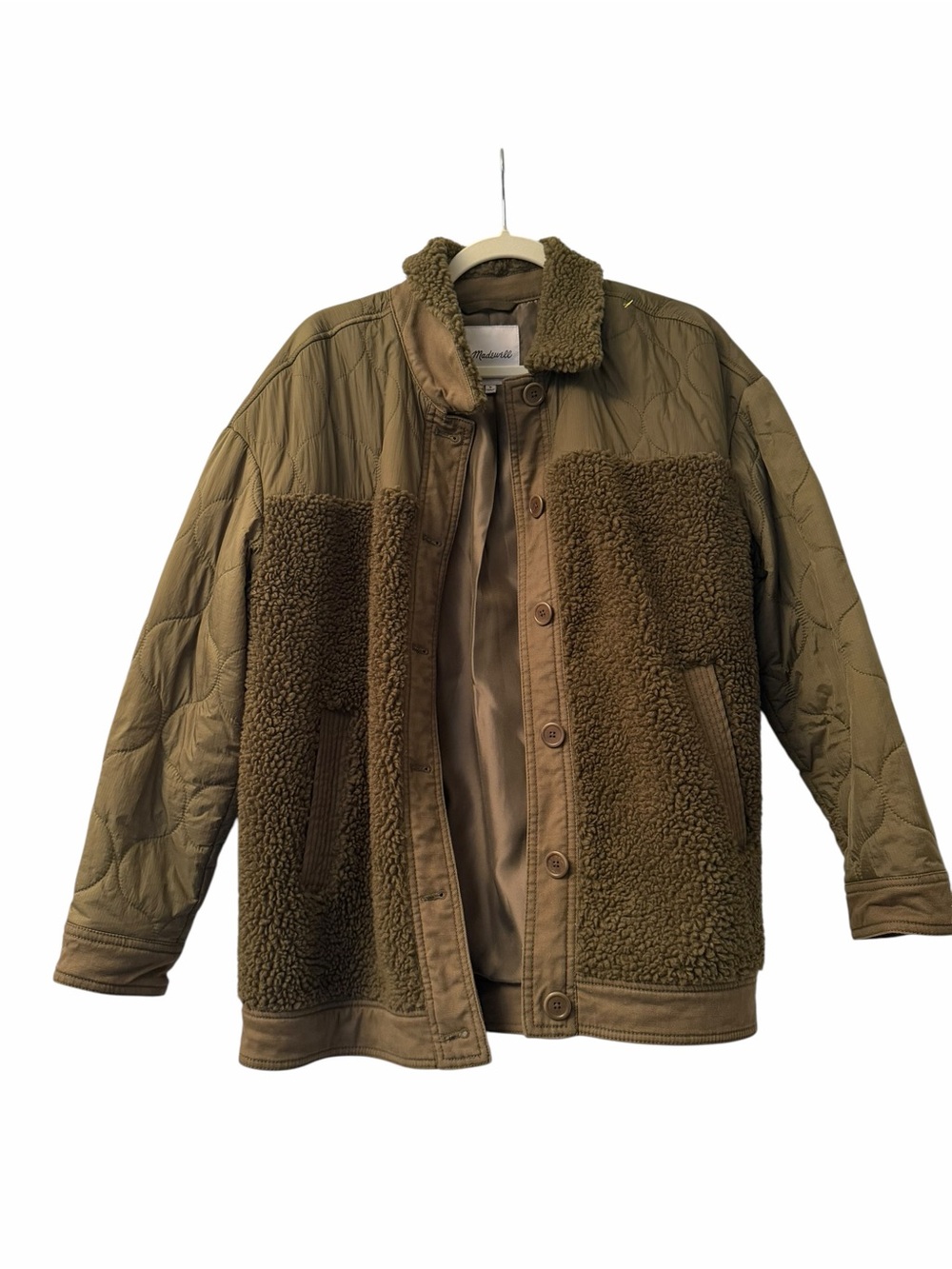 Madewell Sherpa Quilted Utility Jacket Olive Green Size M